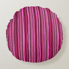 Pop mit großer Farbe - Schwarz und Rosa Streifen Rundes Kissen