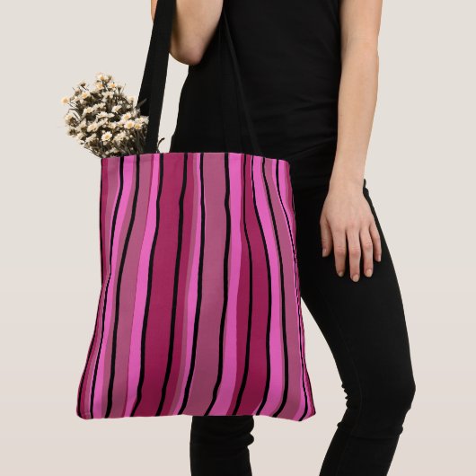 Pop mit großer Farbe - Schwarz und Rosa Streifen Tasche (Von Nahem)