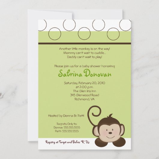 POP MONKEY 12x18 Green Neutral BABY SHOWER Einladung (Vorderseite)
