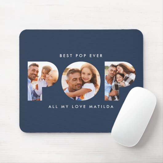 Pop Multi-Foto moderne Typografie blau Mousepad (Mit Mouse)