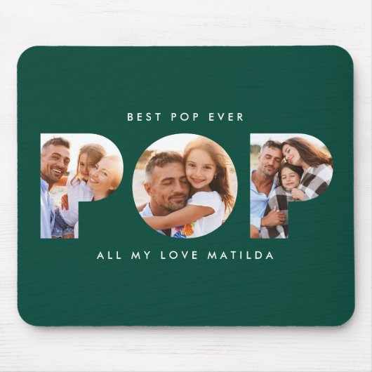 Pop Multi-Foto moderne Typografie Grüne Geschenk Mousepad (Vorne)