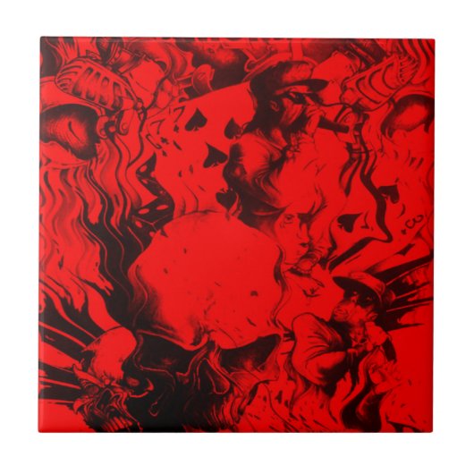 Pop Musica Portraits in lebhaften Roten Farben Ku Fliese (Vorderseite)