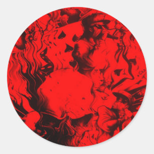 Pop  Musica Portraits in lebhaften Roten Farben Ku Runder Aufkleber