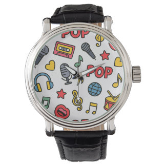 Pop-Musik-Doodle-Symbole nahtloses Muster Armbanduhr