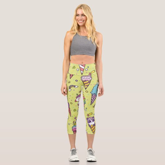 Pop Niedliche Eiscreme: Tiermuster Capri Leggings (Vorderseite)