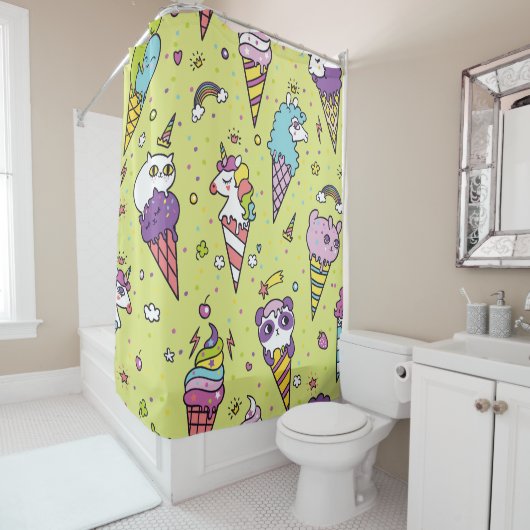 Pop Niedliche Eiscreme: Tiermuster Duschvorhang (Beispiel)