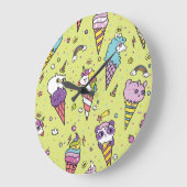 Pop Niedliche Eiscreme: Tiermuster Große Wanduhr (Winkel)