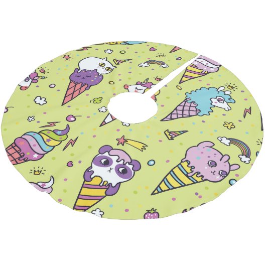 Pop Niedliche Eiscreme: Tiermuster Polyester Weihnachtsbaumdecke (Schrägansicht)