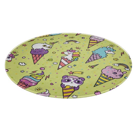 Pop Niedliche Eiscreme: Tiermuster Schneidebrett (Ecke)