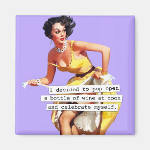 Pop öffnet eine Flasche Wein am Mittag Magnet