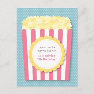 Pop Over Popcorn Filmnacht Pastell-Geburtstagsfeie Einladung