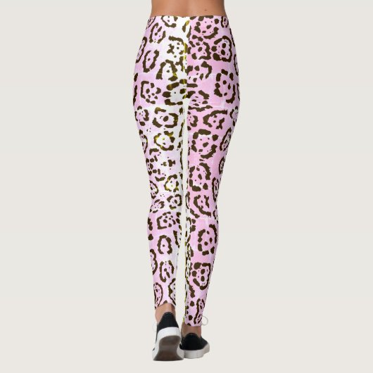 Pop Pale Pink Cheetah Art Cat Animal Print Leggings (Rückseite)