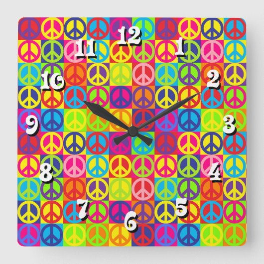 Pop Peace Quadratische Wanduhr (Vorderseite)