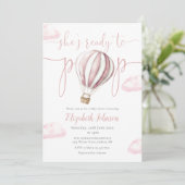 Pop Pink Balloon Girl All in one Baby Dusche Einladung (Stehend Vorderseite)