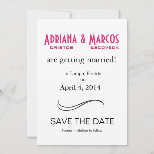 Pop Pinstripe Unterschrift Rett Datum fuschia Einladung (Rückseite)