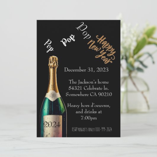 Pop Pop Pop Silvester Einladung (Stehend Vorderseite)