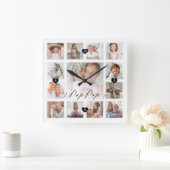 Pop Pop Skriptfamilie Memory Foto Grid Collage Quadratische Wanduhr (Zuhause)