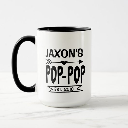 Pop Pop Tasse mit Großkindname & Geburtsjahr (Links)