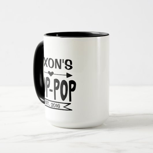 Pop Pop Tasse mit Großkindname & Geburtsjahr (Vorderseite Links)