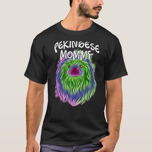 Pop Portrait Pekingese Dog Mama Mutter D T-Shirt (Vorderseite)