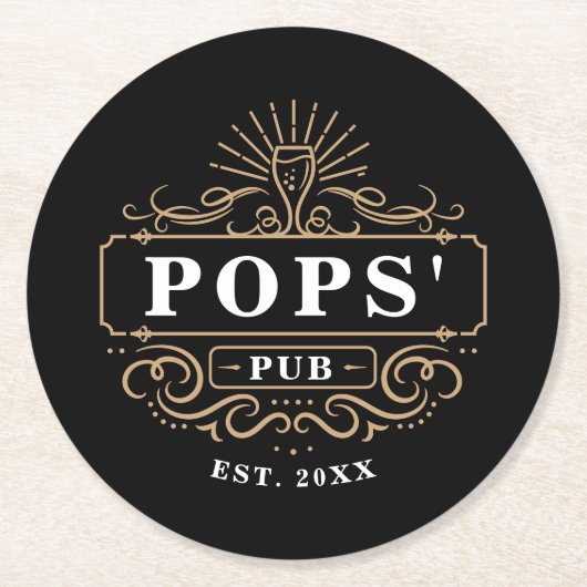 Pop Pub Zuhause Bar Year etabliert Runder Pappuntersetzer (Vorderseite)