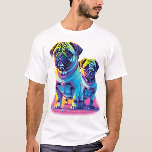 Pop Pugs in Pink  T-Shirt (Vorderseite)