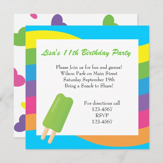 Pop, Regenbogen und Herz Einladung (Vorne/Hinten)