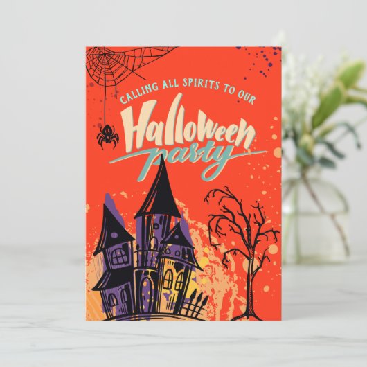 Pop Retro Farbiges Abstraktes Halloween-Party Einladung (Stehend Vorderseite)