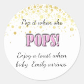Pop! Rosa, Babydusche, Wein, Champagner, Runder Aufkleber (Vorderseite)