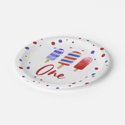 Pop Rotes Blau 1. Geburtstag Pappteller (Schrägansicht)