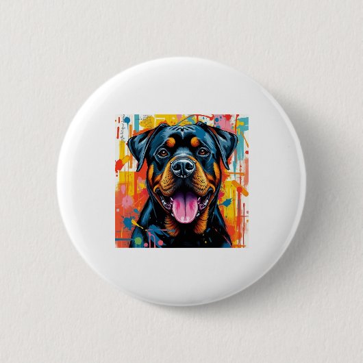 Pop Rottweiler Art � Vibrannte Splash Style Button (Vorderseite)