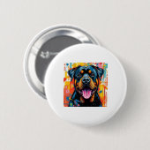 Pop Rottweiler Art � Vibrannte Splash Style Button (Vorne & Hinten)