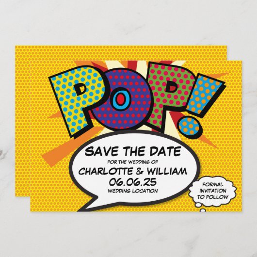 POP Save the Date Spaß Retro Comic Pop Kunst, Dich (Vorne/Hinten)