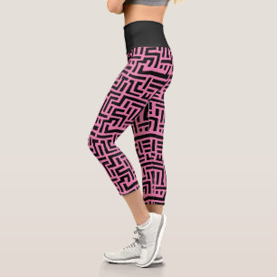 Pop Schwarz-Rosa Kunstgeflecht Capri Leggings