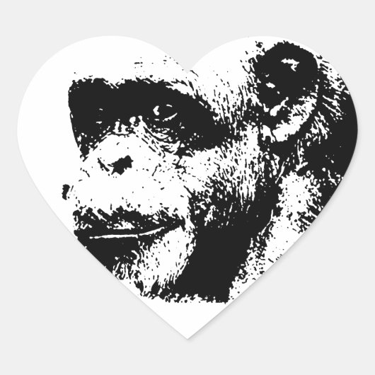 Pop Schwarz-Weiß-Schimpansen Kunst, Dichtung und M Herz-Aufkleber (Vorderseite)