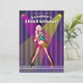 Pop Singer Bühne Teen Girl 14. Geburtstag Einladung (Stehend Vorderseite)