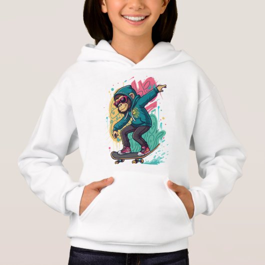 Pop Skate Monkey Kids T-Shirt Design Cool Cartoon Hoodie (Vorderseite)