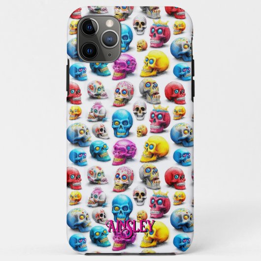 Pop Skulls Rosa Blau Gelb Case-Mate iPhone Hülle (Rückseite)