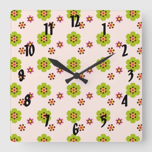 pop spring modern floral pattern quadratische wanduhr (Vorderseite)