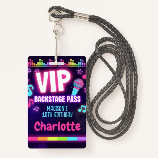 Pop Star Birthday VIP Backstage Pass Lanyard Ausweis (Vorderseite mit Schlüsselband)