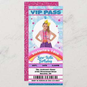 Pop Star Bow Foto VIP Pass Ticket Geburtstag Einladung