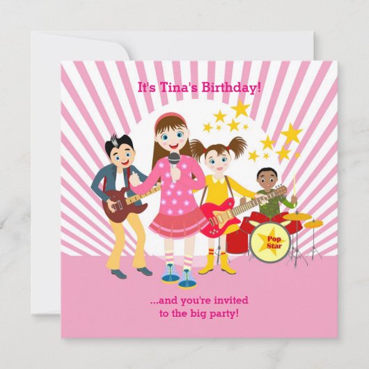 Pop Star Geburtstagsfeier Einladung (Vorderseite)