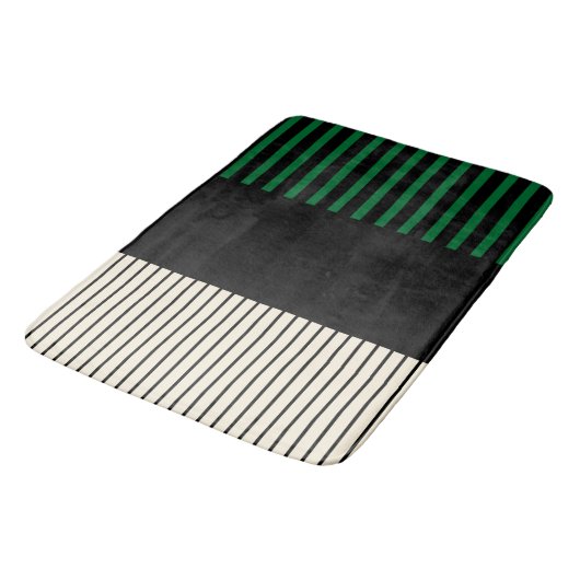 Pop-Streifen - grün, cremefarben und schwarz Badematte (Schrägansicht)