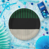 Pop-Streifen - grün, cremefarben und schwarz Pappteller (Party)