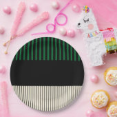 Pop-Streifen - grün, cremefarben und schwarz Pappteller (Party)