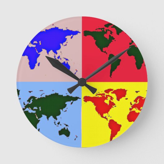 pop style world map runde wanduhr (Vorderseite)