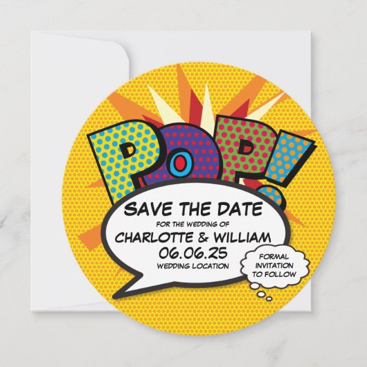 POP Termin vormerken Lustig Retro Comic Buch Pop A Save The Date (Vorderseite)