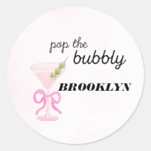 Pop The Bubbly Martini Pink Bridal Sticker