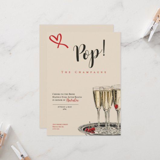 Pop! The Champagne romantic Bridal Shower card Karte (Vorderseite/Rückseite Beispiel)