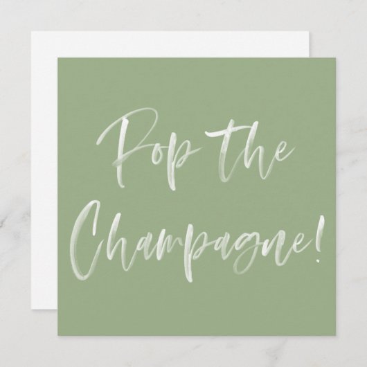 Pop The Champagne Sage Green Script Brautparty Einladung (Vorne/Hinten)